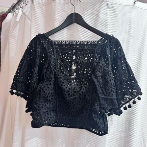 Anthropologie Black Lace Women Top